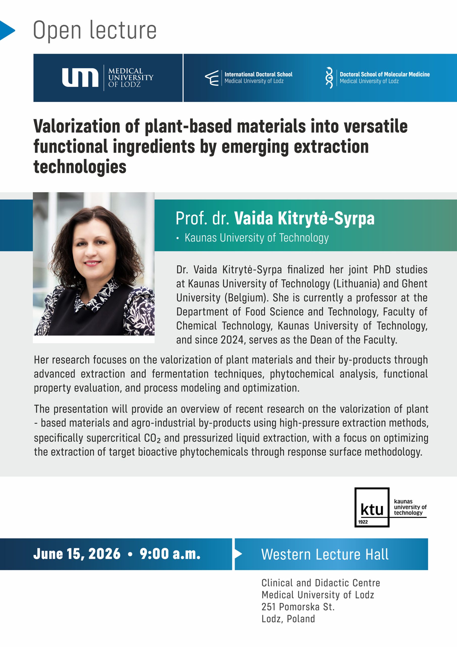 „Valorization of plant-based materials into versatile functional ingredients by emerging extraction technologies”